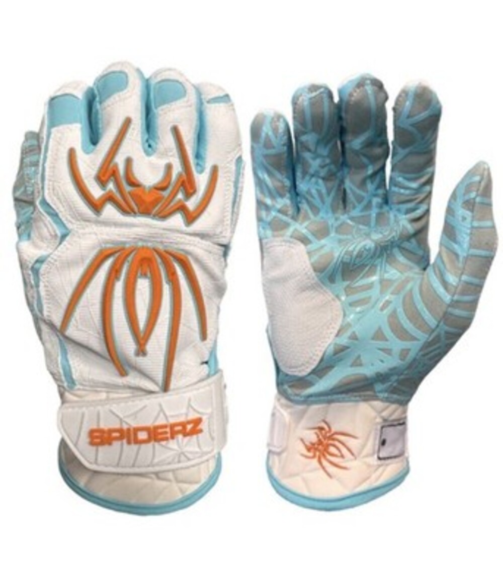 New Spiderz Hybrid Baseball/Softball Batting Gloves - Turquoise & Orange XL